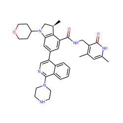 Cc1cc(C)c(CNC(=O)c2cc(-c3cnc(N4CCNCC4)c4ccccc34)cc3c2[C@H](C)CN3C2CCOCC2)c(=O)[nH]1 ZINC001772604675