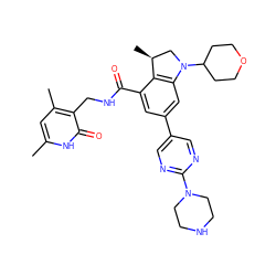 Cc1cc(C)c(CNC(=O)c2cc(-c3cnc(N4CCNCC4)nc3)cc3c2[C@@H](C)CN3C2CCOCC2)c(=O)[nH]1 ZINC001772608466