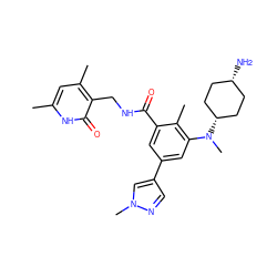 Cc1cc(C)c(CNC(=O)c2cc(-c3cnn(C)c3)cc(N(C)[C@H]3CC[C@@H](N)CC3)c2C)c(=O)[nH]1 ZINC000147082316