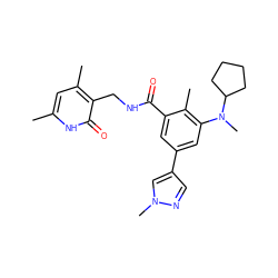 Cc1cc(C)c(CNC(=O)c2cc(-c3cnn(C)c3)cc(N(C)C3CCCC3)c2C)c(=O)[nH]1 ZINC000098185983