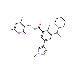 Cc1cc(C)c(CNC(=O)c2cc(-c3cnn(C)c3)cc(N(C)C3CCCCC3)c2C)c(=O)[nH]1 ZINC000098185776