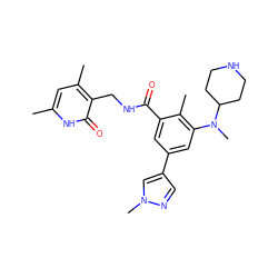 Cc1cc(C)c(CNC(=O)c2cc(-c3cnn(C)c3)cc(N(C)C3CCNCC3)c2C)c(=O)[nH]1 ZINC000098185682