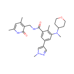 Cc1cc(C)c(CNC(=O)c2cc(-c3cnn(C)c3)cc(N(C)C3CCOCC3)c2C)c(=O)[nH]1 ZINC000098186090