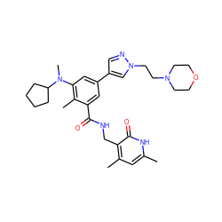 Cc1cc(C)c(CNC(=O)c2cc(-c3cnn(CCN4CCOCC4)c3)cc(N(C)C3CCCC3)c2C)c(=O)[nH]1 ZINC000205715425