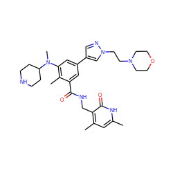 Cc1cc(C)c(CNC(=O)c2cc(-c3cnn(CCN4CCOCC4)c3)cc(N(C)C3CCNCC3)c2C)c(=O)[nH]1 ZINC000147080396