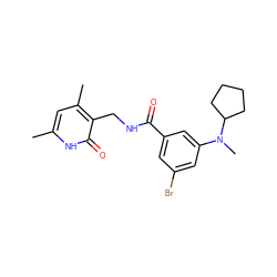 Cc1cc(C)c(CNC(=O)c2cc(Br)cc(N(C)C3CCCC3)c2)c(=O)[nH]1 ZINC000207584983