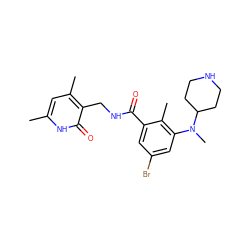 Cc1cc(C)c(CNC(=O)c2cc(Br)cc(N(C)C3CCNCC3)c2C)c(=O)[nH]1 ZINC000203553187