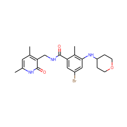 Cc1cc(C)c(CNC(=O)c2cc(Br)cc(NC3CCOCC3)c2C)c(=O)[nH]1 ZINC000203553999