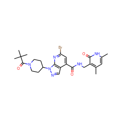 Cc1cc(C)c(CNC(=O)c2cc(Br)nc3c2cnn3C2CCN(C(=O)C(C)(C)C)CC2)c(=O)[nH]1 ZINC000653693940