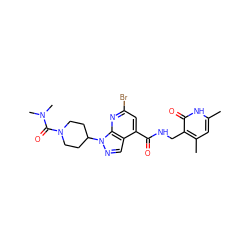 Cc1cc(C)c(CNC(=O)c2cc(Br)nc3c2cnn3C2CCN(C(=O)N(C)C)CC2)c(=O)[nH]1 ZINC000653693938