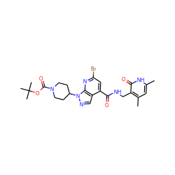 Cc1cc(C)c(CNC(=O)c2cc(Br)nc3c2cnn3C2CCN(C(=O)OC(C)(C)C)CC2)c(=O)[nH]1 ZINC000143016705