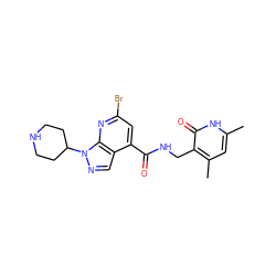 Cc1cc(C)c(CNC(=O)c2cc(Br)nc3c2cnn3C2CCNCC2)c(=O)[nH]1 ZINC000653693890