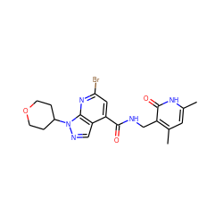 Cc1cc(C)c(CNC(=O)c2cc(Br)nc3c2cnn3C2CCOCC2)c(=O)[nH]1 ZINC000216237274