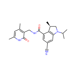 Cc1cc(C)c(CNC(=O)c2cc(C#N)cc3c2[C@@H](C)CN3C(C)C)c(=O)[nH]1 ZINC001772625796