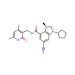 Cc1cc(C)c(CNC(=O)c2cc(C#N)cc3c2[C@@H](C)CN3C2CCCC2)c(=O)[nH]1 ZINC001772623048