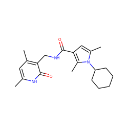 Cc1cc(C)c(CNC(=O)c2cc(C)n(C3CCCCC3)c2C)c(=O)[nH]1 ZINC000014226633