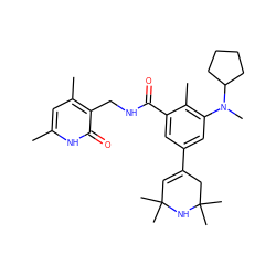 Cc1cc(C)c(CNC(=O)c2cc(C3=CC(C)(C)NC(C)(C)C3)cc(N(C)C3CCCC3)c2C)c(=O)[nH]1 ZINC000203553768