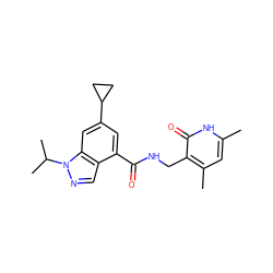 Cc1cc(C)c(CNC(=O)c2cc(C3CC3)cc3c2cnn3C(C)C)c(=O)[nH]1 ZINC000095563771