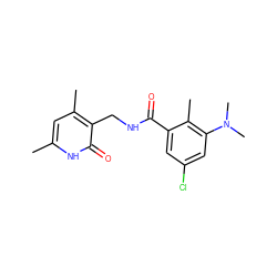 Cc1cc(C)c(CNC(=O)c2cc(Cl)cc(N(C)C)c2C)c(=O)[nH]1 ZINC000203554195