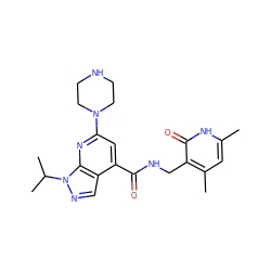 Cc1cc(C)c(CNC(=O)c2cc(N3CCNCC3)nc3c2cnn3C(C)C)c(=O)[nH]1 ZINC000116873175