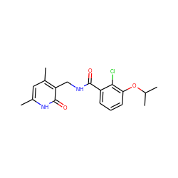 Cc1cc(C)c(CNC(=O)c2cccc(OC(C)C)c2Cl)c(=O)[nH]1 ZINC001772577669