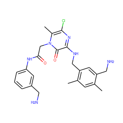 Cc1cc(C)c(CNc2nc(Cl)c(C)n(CC(=O)Nc3cccc(CN)c3)c2=O)cc1CN ZINC000028372432