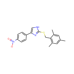 Cc1cc(C)c(CSc2nc(-c3ccc([N+](=O)[O-])cc3)c[nH]2)c(C)c1 ZINC000015987961