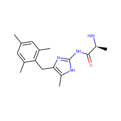 Cc1cc(C)c(Cc2nc(NC(=O)[C@H](C)N)[nH]c2C)c(C)c1 ZINC000014951945