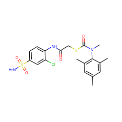 Cc1cc(C)c(N(C)C(=O)SCC(=O)Nc2ccc(S(N)(=O)=O)cc2Cl)c(C)c1 ZINC000038210905