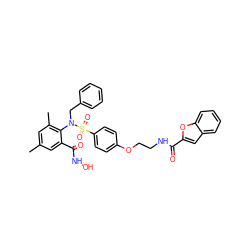 Cc1cc(C)c(N(Cc2ccccc2)S(=O)(=O)c2ccc(OCCNC(=O)c3cc4ccccc4o3)cc2)c(C(=O)NO)c1 ZINC000003924227