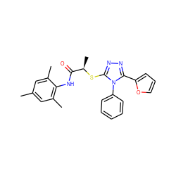 Cc1cc(C)c(NC(=O)[C@@H](C)Sc2nnc(-c3ccco3)n2-c2ccccc2)c(C)c1 ZINC000001030107