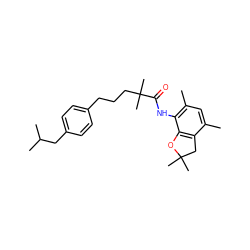 Cc1cc(C)c(NC(=O)C(C)(C)CCCc2ccc(CC(C)C)cc2)c2c1CC(C)(C)O2 ZINC000013747634