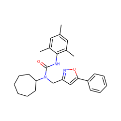 Cc1cc(C)c(NC(=O)N(Cc2cc(-c3ccccc3)on2)C2CCCCCC2)c(C)c1 ZINC000013779961