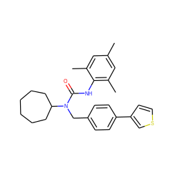 Cc1cc(C)c(NC(=O)N(Cc2ccc(-c3ccsc3)cc2)C2CCCCCC2)c(C)c1 ZINC000013779968