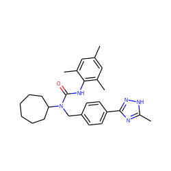 Cc1cc(C)c(NC(=O)N(Cc2ccc(-c3n[nH]c(C)n3)cc2)C2CCCCCC2)c(C)c1 ZINC000013779988