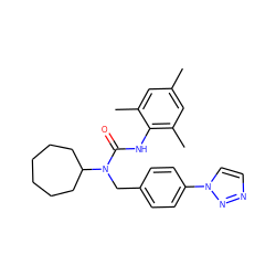 Cc1cc(C)c(NC(=O)N(Cc2ccc(-n3ccnn3)cc2)C2CCCCCC2)c(C)c1 ZINC000013779986