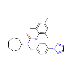 Cc1cc(C)c(NC(=O)N(Cc2ccc(-n3nccn3)cc2)C2CCCCCC2)c(C)c1 ZINC000013779987