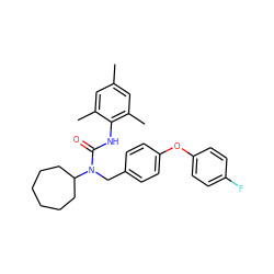 Cc1cc(C)c(NC(=O)N(Cc2ccc(Oc3ccc(F)cc3)cc2)C2CCCCCC2)c(C)c1 ZINC000013781738