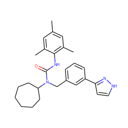 Cc1cc(C)c(NC(=O)N(Cc2cccc(-c3cc[nH]n3)c2)C2CCCCCC2)c(C)c1 ZINC000013779975