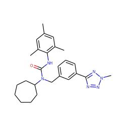 Cc1cc(C)c(NC(=O)N(Cc2cccc(-c3nnn(C)n3)c2)C2CCCCCC2)c(C)c1 ZINC000013779992