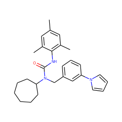 Cc1cc(C)c(NC(=O)N(Cc2cccc(-n3cccc3)c2)C2CCCCCC2)c(C)c1 ZINC000013779971