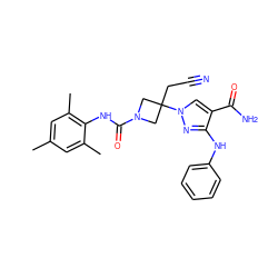 Cc1cc(C)c(NC(=O)N2CC(CC#N)(n3cc(C(N)=O)c(Nc4ccccc4)n3)C2)c(C)c1 ZINC000222102158