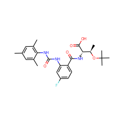 Cc1cc(C)c(NC(=O)Nc2cc(F)ccc2C(=O)N[C@H](C(=O)O)[C@@H](C)OC(C)(C)C)c(C)c1 ZINC000040403887