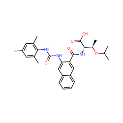 Cc1cc(C)c(NC(=O)Nc2cc3ccccc3cc2C(=O)N[C@H](C(=O)O)[C@@H](C)OC(C)C)c(C)c1 ZINC000035974789