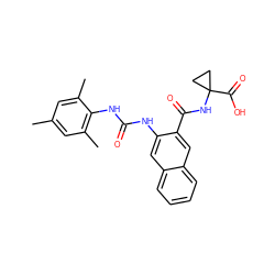 Cc1cc(C)c(NC(=O)Nc2cc3ccccc3cc2C(=O)NC2(C(=O)O)CC2)c(C)c1 ZINC000040934272