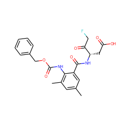 Cc1cc(C)c(NC(=O)OCc2ccccc2)c(C(=O)N[C@@H](CC(=O)O)C(=O)CF)c1 ZINC000028825307