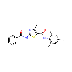 Cc1cc(C)c(NC(=O)c2sc(NC(=O)c3ccccc3)nc2C)c(C)c1 ZINC000013587429