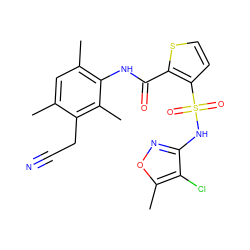 Cc1cc(C)c(NC(=O)c2sccc2S(=O)(=O)Nc2noc(C)c2Cl)c(C)c1CC#N ZINC000013801686