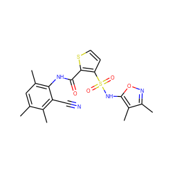 Cc1cc(C)c(NC(=O)c2sccc2S(=O)(=O)Nc2onc(C)c2C)c(C#N)c1C ZINC000013560325