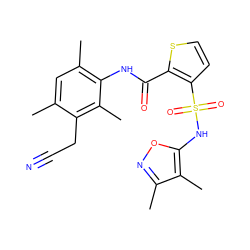 Cc1cc(C)c(NC(=O)c2sccc2S(=O)(=O)Nc2onc(C)c2C)c(C)c1CC#N ZINC000013801694